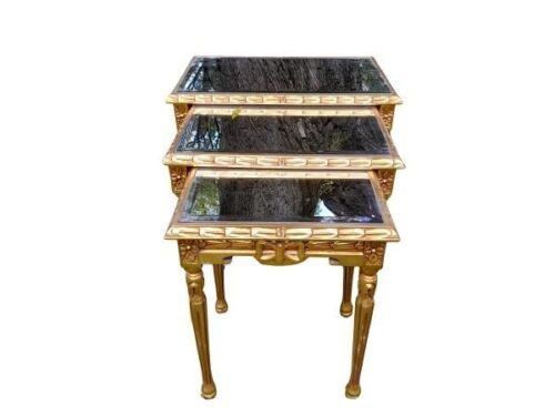 A French Style Giltwood Set Of  Nesting Tables With Bevelled Mirror Tops