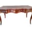 A French Louis XV Style Marquetry Serpentine Plat Desk / Table With Leather Top And Ormolu Mounts