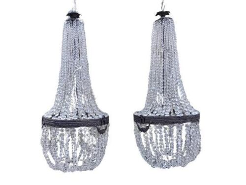 A Pair Of French Large Empire Style Brass & Crystal Chandeliers