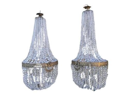 A Pair Of French Large Empire Style Brass & Crystal Chandeliers