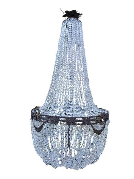 A French Large Empire Style Brass & Crystal Chandelier
