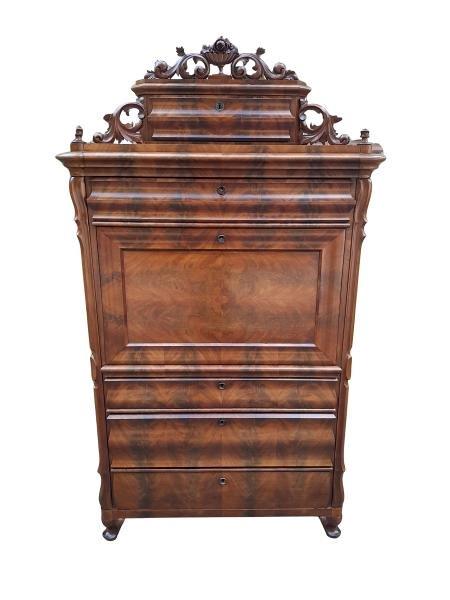 An Antique 19th Century Dutch Flame Mahogany And Rosewood Secretaire / Abattant