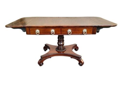 An Antique Early 19th Century Regency Rosewood Sofa Table With Drawers On Brass Original Brass Castors