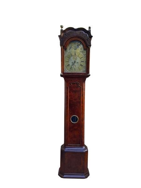 An Antique Century George III Walnut Longcase / Grandfather Clock With London Brass Dial  With Pendulum And Weights