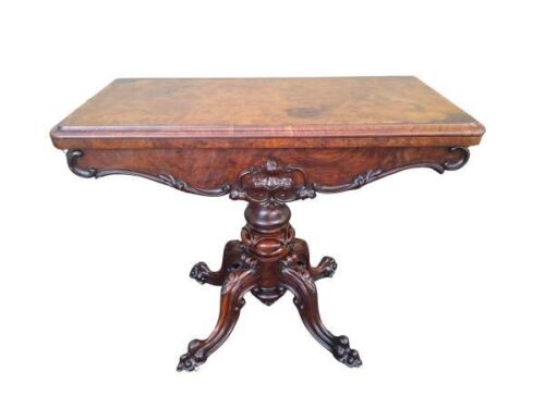 An Antique Early 20th Century Victorian Burr Walnut Card / Games Table On Castors