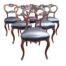 An Antique Victorian 19th / 20th Century Set Of Six Ornately Carved Walnut Balloon Back Dining Chairs In A Contemporary Bleached Finish And Upholstered In Leather