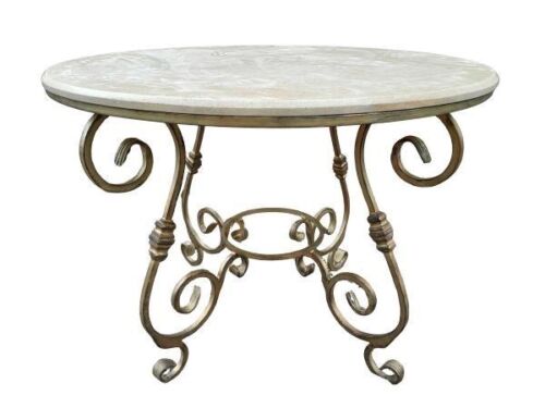 A Custom-Made For The Crown Collection  In An Antique Gold Finish Wrought Iron Table With Cream Marble Top