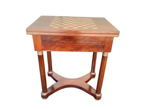 A 20th Century French Mahogany Empire Style Gilt Metal Folding Chess / Games Table