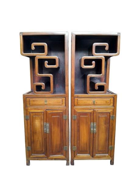 A 20th Century Rare Pair Of Chinese Display Wood Cabinets