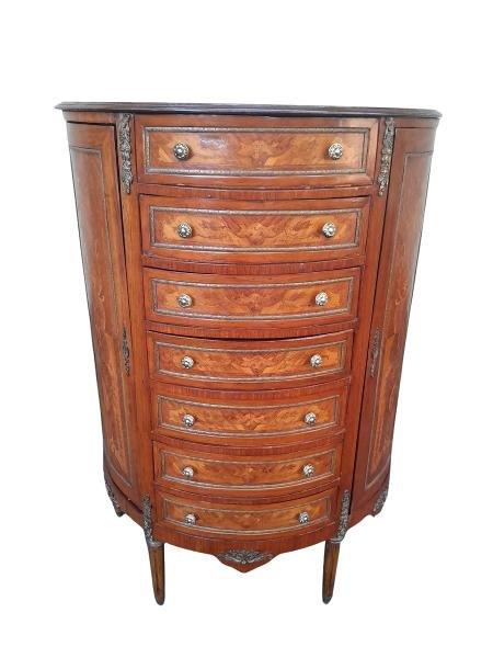 A 20th Century French Style Inlaid Walnut Chest Of Drawers With Ormolu Mounts