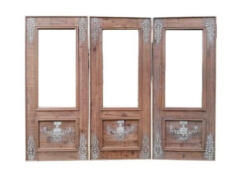20TH Century French Style Set Of Three Painted Wooden Panelled Mirrors Of Large Proportion