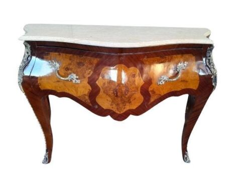 A French Louis XV Style Walnut Bombe Chest /Server with Drawer and Gilt Metal Mounts/Ormolu and Marble Top