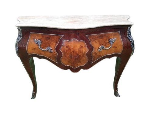 A French Louis XV Style Walnut Bombe Chest / Server With Drawer And  Gilt Metal Mounts / Ormolu And Marble Top