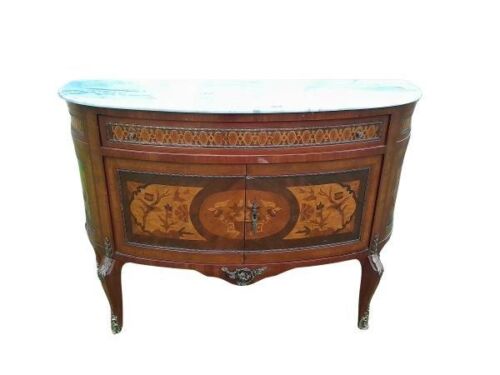 A French Style Walnut Chest / Server With Ormolu Mounts And A Marble Top