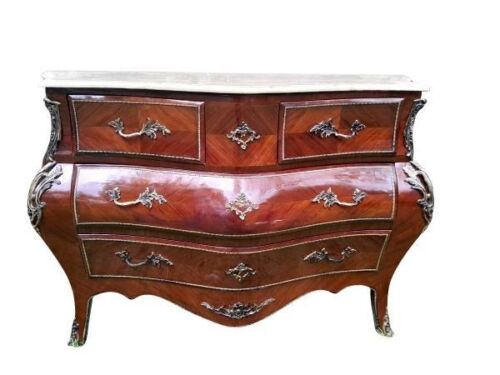 A French Louis XV Style Walnut & Mahogany Bombe Chest Of Drawers With Gilt Metal Mounts / Ormolu And Marble Top