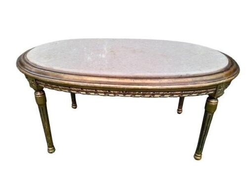 A French Style Oval Carved Giltwood Coffee Table With A Marble Top