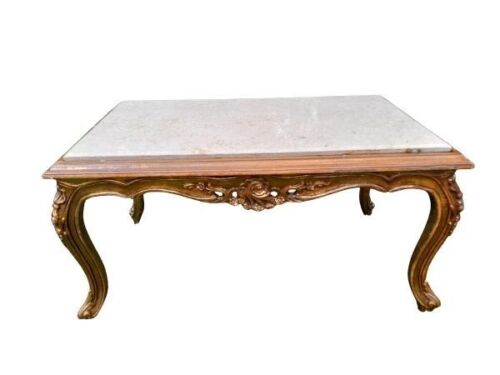 A French Style Carved  Giltwood Coffee Table With A Marble Top