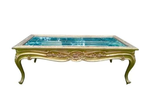 A French Style Carved Giltwood Coffee Table With Inner Mirror And Lift-Up Glass Top