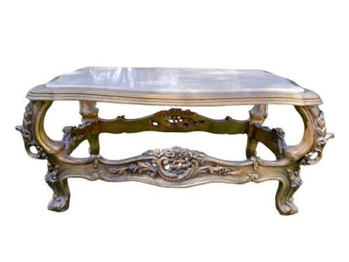A French Style Carved Giltwood Coffee Table With A Marble Top