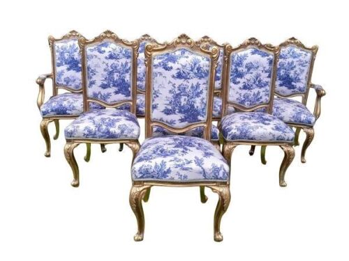 A Set Of Eight French Style Carved & Ornate Giltwood Dining Chairs  Comprising A Pair Of Armchairs With Six Dining Chairs