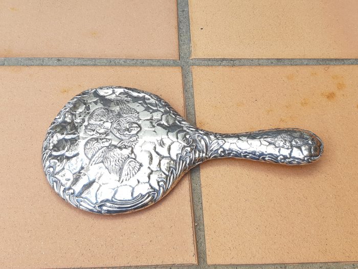 Hand Held mirror with Silver Angels (scratch on mirror)