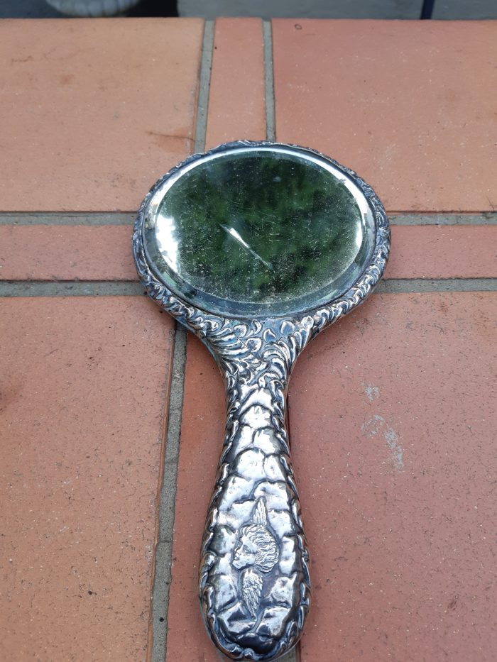 Hand Held mirror with Silver Angels (scratch on mirror) - Image 7