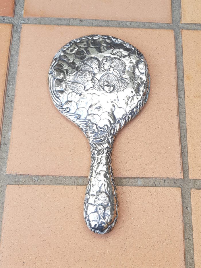 Hand Held mirror with Silver Angels (scratch on mirror) - Image 2