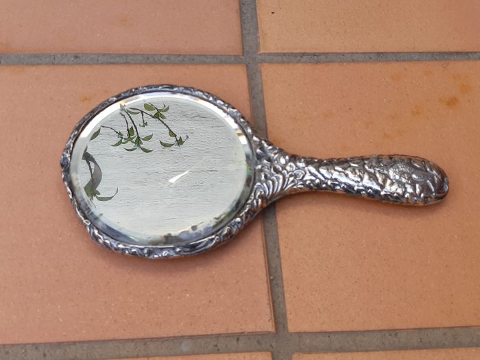 Hand Held mirror with Silver Angels (scratch on mirror) - Image 6