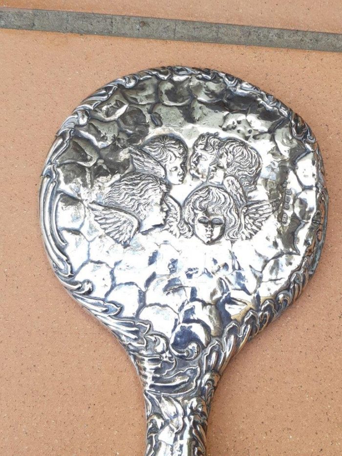 Hand Held mirror with Silver Angels (scratch on mirror) - Image 9