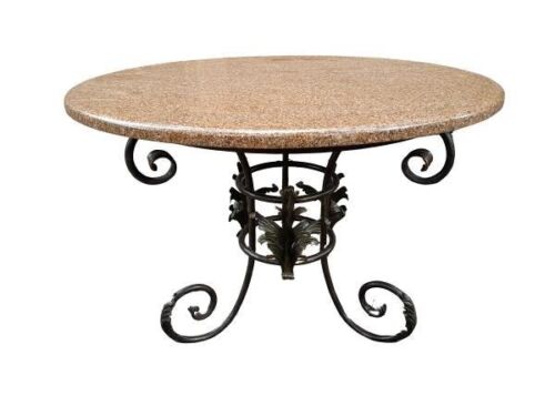 A 20th Century Circular Ornate Wrought Iron Table With Granite Top