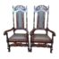 A 20TH Century Carved Pair of Stinkwood Throne/King Chairs with Original Leather Upholstery