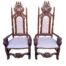 A Pair Of Ornately Carved Renaissance Revival Giltwood Throne / King Chairs