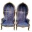 A Pair Of French Style Carved Giltwood Dome Canopy Chairs (Dome Modelled On The Famous Louis XV Chair) In Grey Fabric