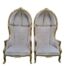 A Pair Of French Style Carved Giltwood Dome Canopy Chairs (Dome Modelled On The Famous Louis XV Chair) In A Cream Fabric