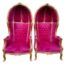 A Pair Of French Style Carved Giltwood Dome Canopy Chairs (Dome Modelled On The Famous Louis XV Chair) In A Burgandy Fabric