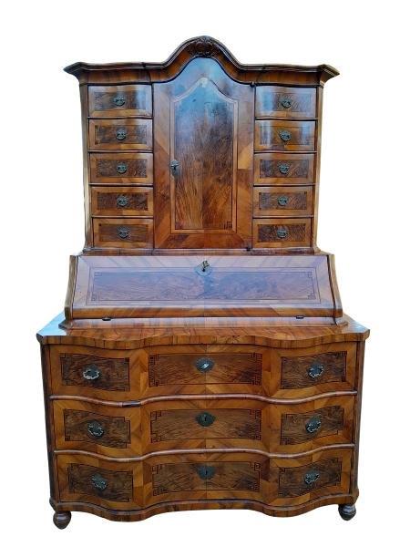 A 19th Century Baroque Walnut Inlaid Bureau Cabinet / Writing Bureau