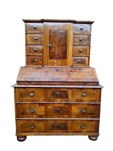 A 19th Century Baroque Walnut Inlaid Bureau Cabinet/ Writing Bureau