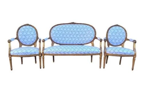 A 20th Century Ornately Carved Giltwood Set Of Settee And Two Armchairs