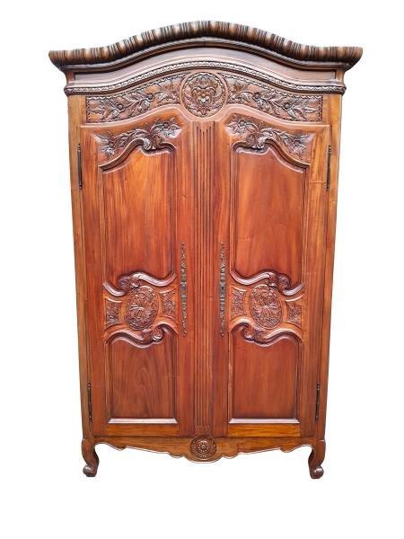 A 20th Century French Style Ornately Carved Cherry Wood Armoire