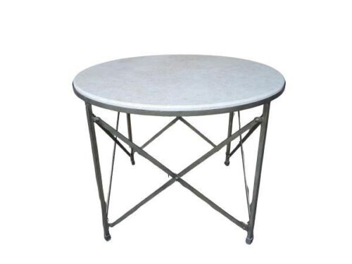 A Designer Wrought Iron Table with Cream Marble Top Custom-Made For The Crown Collection