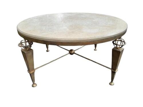 An Iron and Antique Gold Coffee Table with Marble Top Custom-Made for The Crown Collection