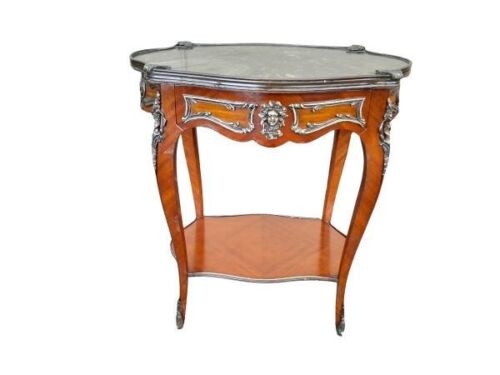 A French Louis XV Style Walnut & Mahogany Marquetry Ormolu Mounted Side Table