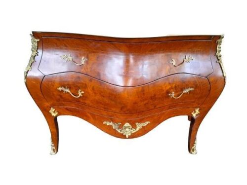A French Louis XV Style Walnut & Mahogany Bombe Chest of Drawers with Gilt Metal Mounts/Ormolu and Marble Top