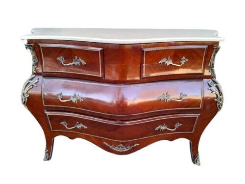 A French Louis XV Style Walnut & Mahogany Bombe Chest Of Drawers With Gilt Metal Mounts / Ormolu And Marble Top