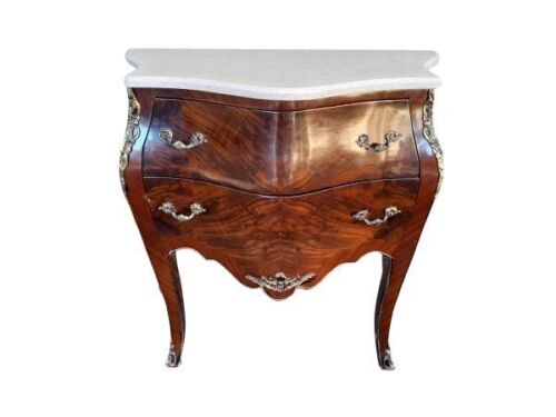 A French Louis XV Style Walnut & Mahogany Bombe Chest Of Drawers With Gilt Metal Mounts / Ormolu And Marble Top