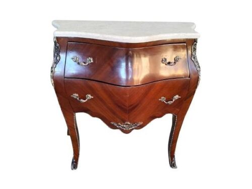 A French Louis XV Style Walnut & Mahogany Bombe Chest Of Drawers With Gilt Metal Mounts / Ormolu And Marble Top