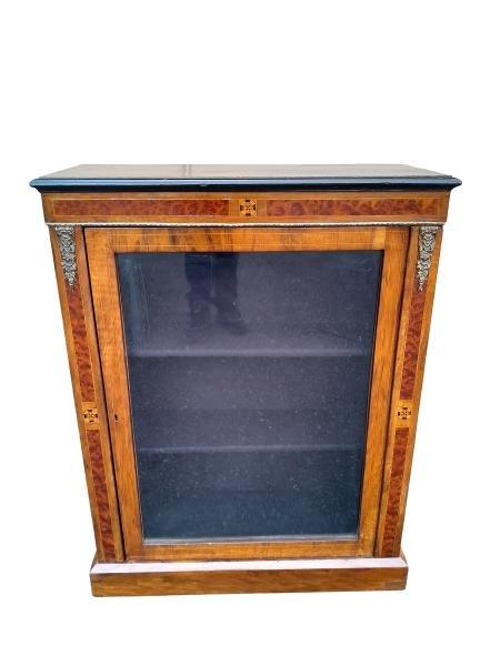 An Antique Circa 1880 Victorian Walnut And Inlaid Pier Cabinet With Gilt Metal Mounts