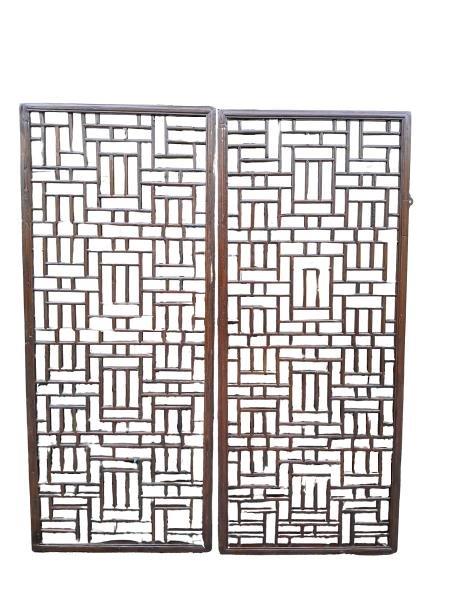 An Antique Pair of Chinese Lattice Decorative Hardwood Lattice Wall Panels