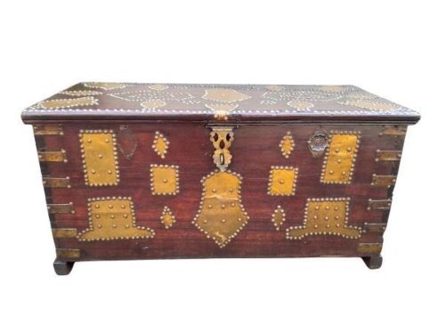 An Antique 20th Century Teak and Brass Zanzibar Chest ND