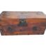 An Antique Circa 1880-1910 Elmwood Korean Chest with Iron Plate and Three Authentic Korean Coins Weight: 25 kg